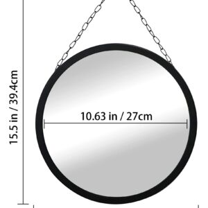 SANY DAYO HOME 12 inch Real Glass Black Round Mirror with Chain, Metal Framed Small Wall Hanging Circle Bathroom Shower Mirror for Home, Office, Door, Locker