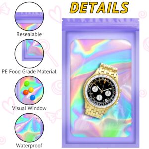 TIFICAL Holographic Sample Resealable Bags for Small Business, Foil Freshies Bags for Food Storage,Packaging, Eyelash, Jewelry, Lip Gloss,Smell Proof, 100 PCS