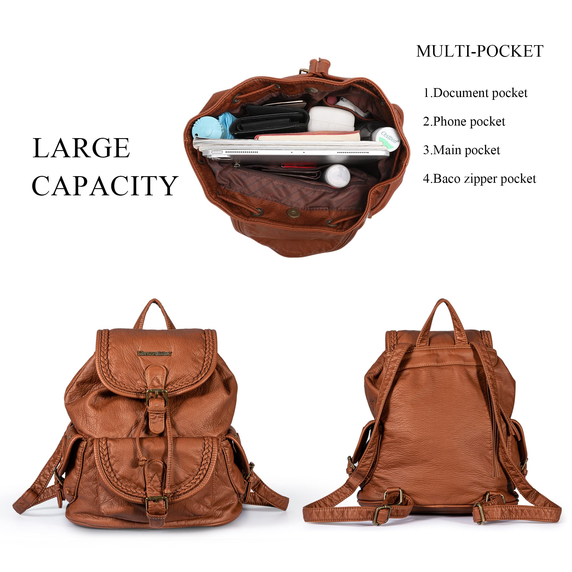 Montana West Backpack Purse for Women Soft Washed Leather Drawstring Casual Travel Large Backpacks