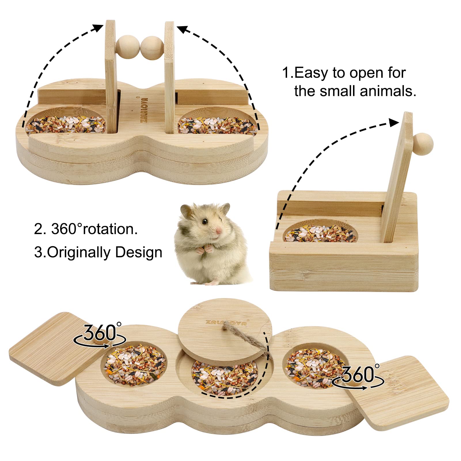 ZALALOVA 3 Pcs Guinea Pig Toys Hamster Enrichment Foraging Toys, Bamboo Interactive Hide Treats for Small Animals Pet Foraging Game Educational Toys for Rabbit Chinchilla Bunny