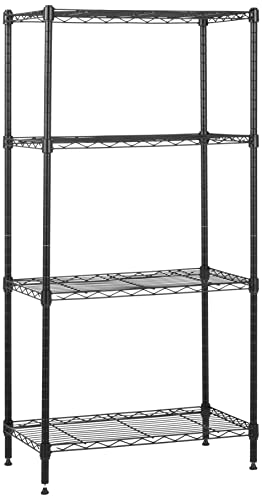 Amazon Basics 4-Shelf Adjustable, Storage Shelving Unit, (200 Pound Loading Capacity per Shelf), Steel Organizer Wire Rack, 13.4"D x 23.2"W x 48"H, Black