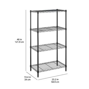 Amazon Basics 4-Shelf Adjustable, Storage Shelving Unit, (200 Pound Loading Capacity per Shelf), Steel Organizer Wire Rack, 13.4"D x 23.2"W x 48"H, Black