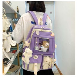 DACHAIHU Kawaii Backpack 5Pcs Set Aesthetic School Bags 17in Cute Bookbag with Badge&Pendant,Shoulder Bag,Pencil Box,Tote Bag,Small Bag Purple