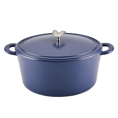 Ayesha Curry Enameled Cast Iron Dutch Oven/Casserole Pot with Lid, 6 Quart - Anchor Blue