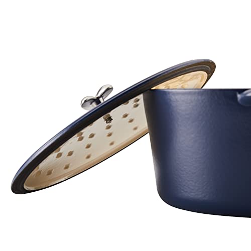 Ayesha Curry Enameled Cast Iron Dutch Oven/Casserole Pot with Lid, 6 Quart - Anchor Blue