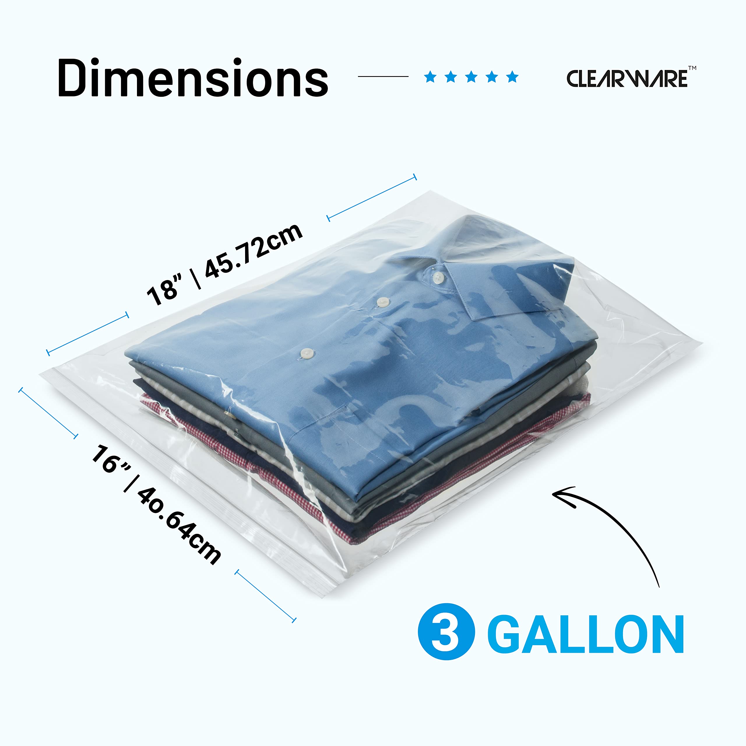 12 Large Plastic Bags With Zipper Top - 3 Gallon Bags 16" x 18", Extra Large Storage Bags for Clothes, Travel, Moving, Large Reusable freezer bags, BPA-Free, 2-mil Thick Clear Plastic Bags