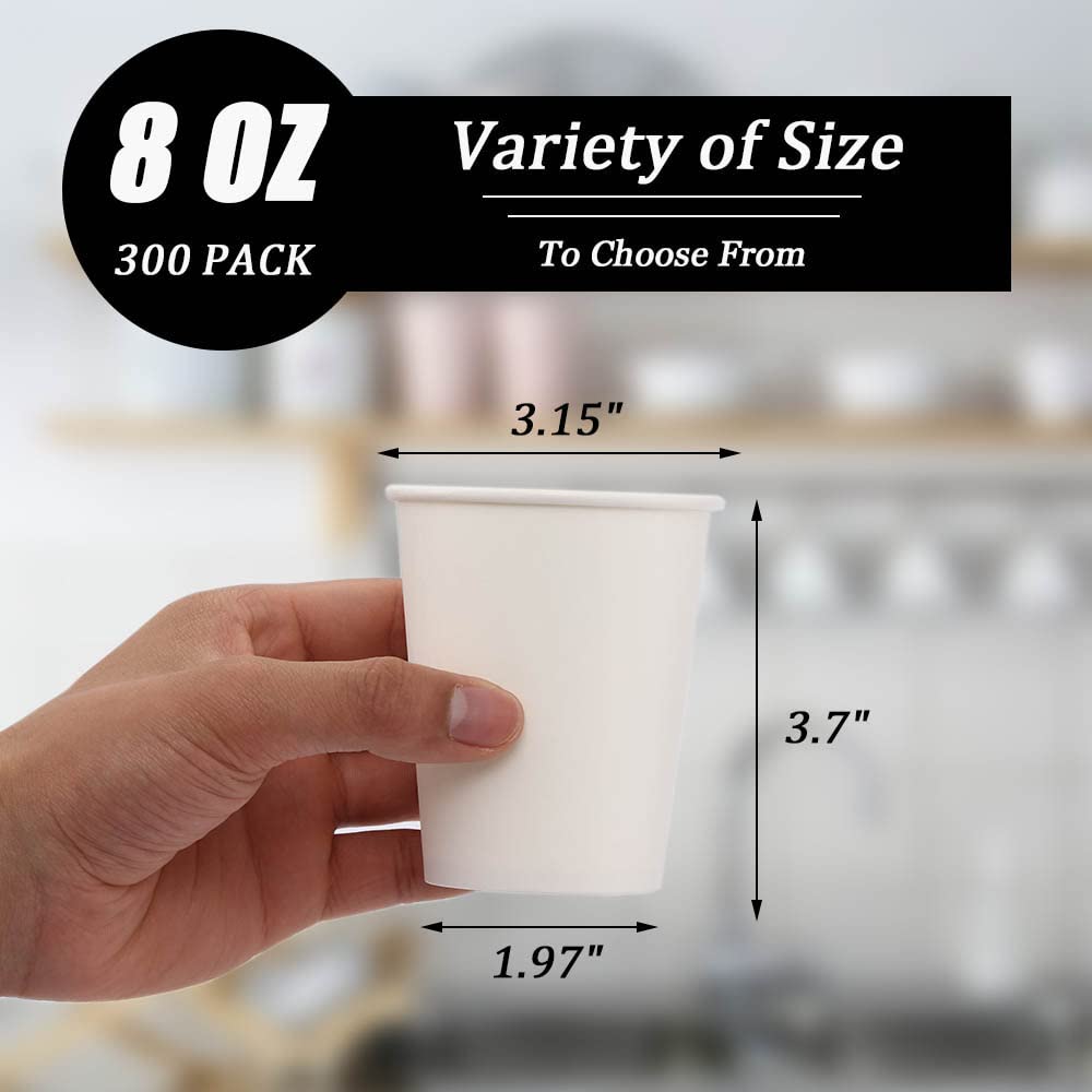 Lamosi 300 Pack 8 OZ Paper Cups, Disposable Coffee Cups, Paper Coffee Cups 8 oz, Hot/Cold Beverage Drinking Cups for Water Juice or Tea, Perfect for Office Party Home Travel