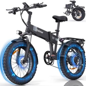 ridstar electric bike for adults, 1000w 48v 15ah 30mph 50 miles e bike, 20" x 4.0 fat tire mountain bike dual shock absorber 7-speed foldable bicycle