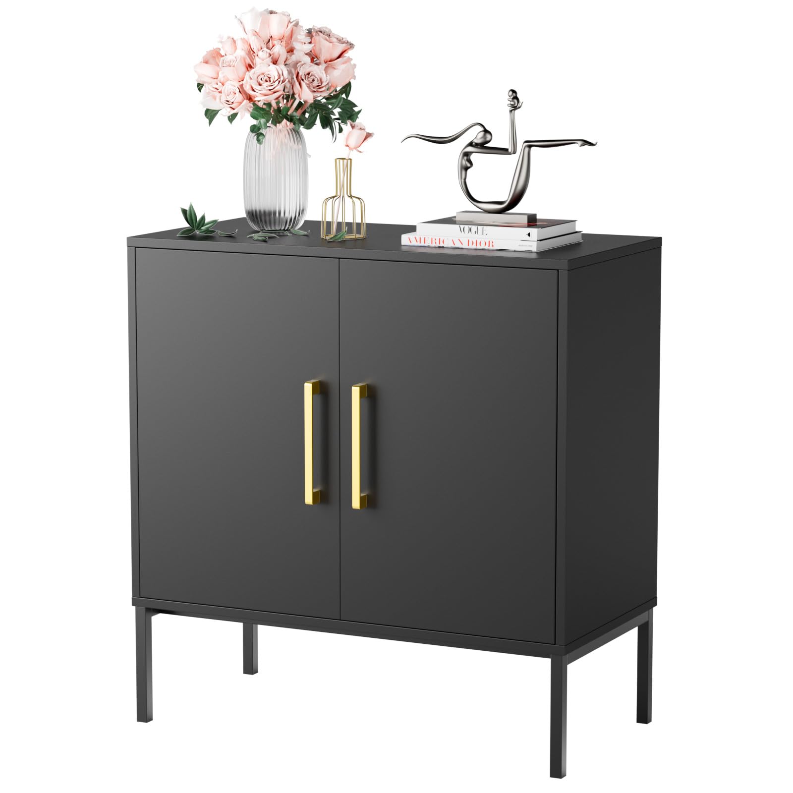 LYNSOM Storage Cabinet with Doors and Shelves, Free Standing Office Cabinet, Modern Wood Buffet Sideboard for Kitchen, Living Room, Bedroom, Hallway, Black