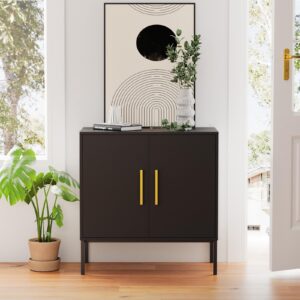 LYNSOM Storage Cabinet with Doors and Shelves, Free Standing Office Cabinet, Modern Wood Buffet Sideboard for Kitchen, Living Room, Bedroom, Hallway, Black