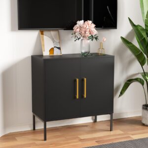 LYNSOM Storage Cabinet with Doors and Shelves, Free Standing Office Cabinet, Modern Wood Buffet Sideboard for Kitchen, Living Room, Bedroom, Hallway, Black