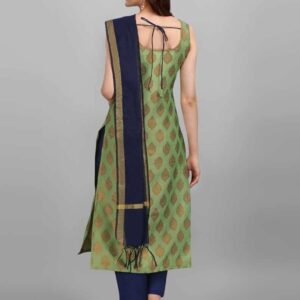 VredeVogel Women's Motifs Silk Blend Kurta Pant and Chanderi Dupatta Set, Pista