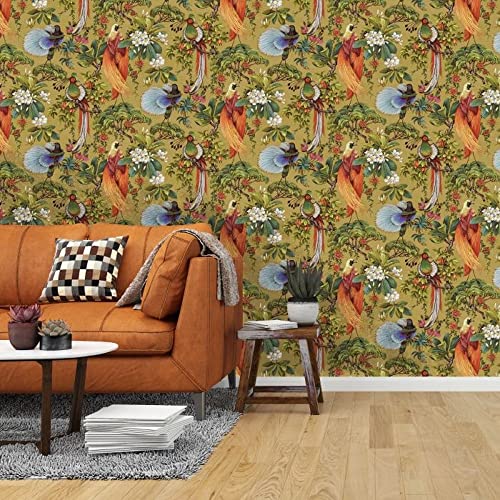 Holden Outside in Songbird Bird Theme Oriental Tropical Wallpaper Feature Wall Bedroom Livingroom Plum Deep Purple 13150