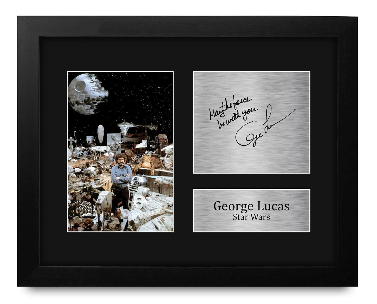 HWC Trading George Lucas Gift USL Framed Signed Printed Autograph Star Wars Gifts Creator Print Photo Picture Display - US Letter Size