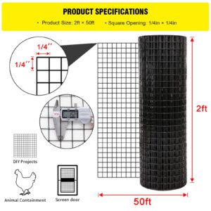 forimo 24'' x 50' 1/4inch Hardware Cloth 19 Gauge Black Vinyl Coated Welded Fence Mesh for Home and Garden Fence and Home