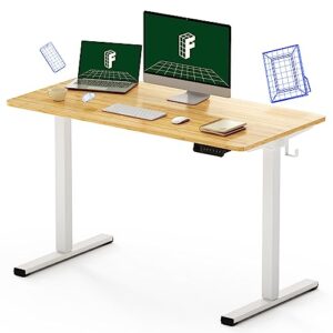 flexispot standing desk electric sit stand desk with 48 x 24 inches ergonomic memory controller adjustable height desk with usb charging ports(white frame + honey wheat desktop)