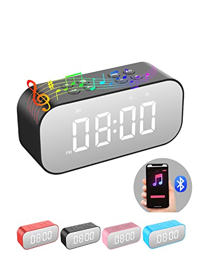 AFK Alarm Clock for Bedroom/Office,Digital Clock with Bluetooth Speaker,Small Alarm Clock for Heavy Sleepers Adults/Teens with Dual Alarms,Mirror LED Display,Hands-free Calling.(12H Format)