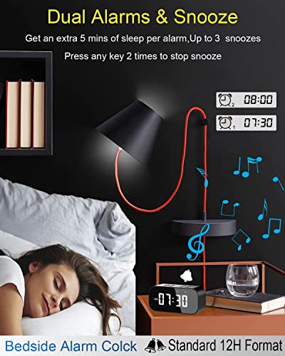 AFK Alarm Clock for Bedroom/Office,Digital Clock with Bluetooth Speaker,Small Alarm Clock for Heavy Sleepers Adults/Teens with Dual Alarms,Mirror LED Display,Hands-free Calling.(12H Format)