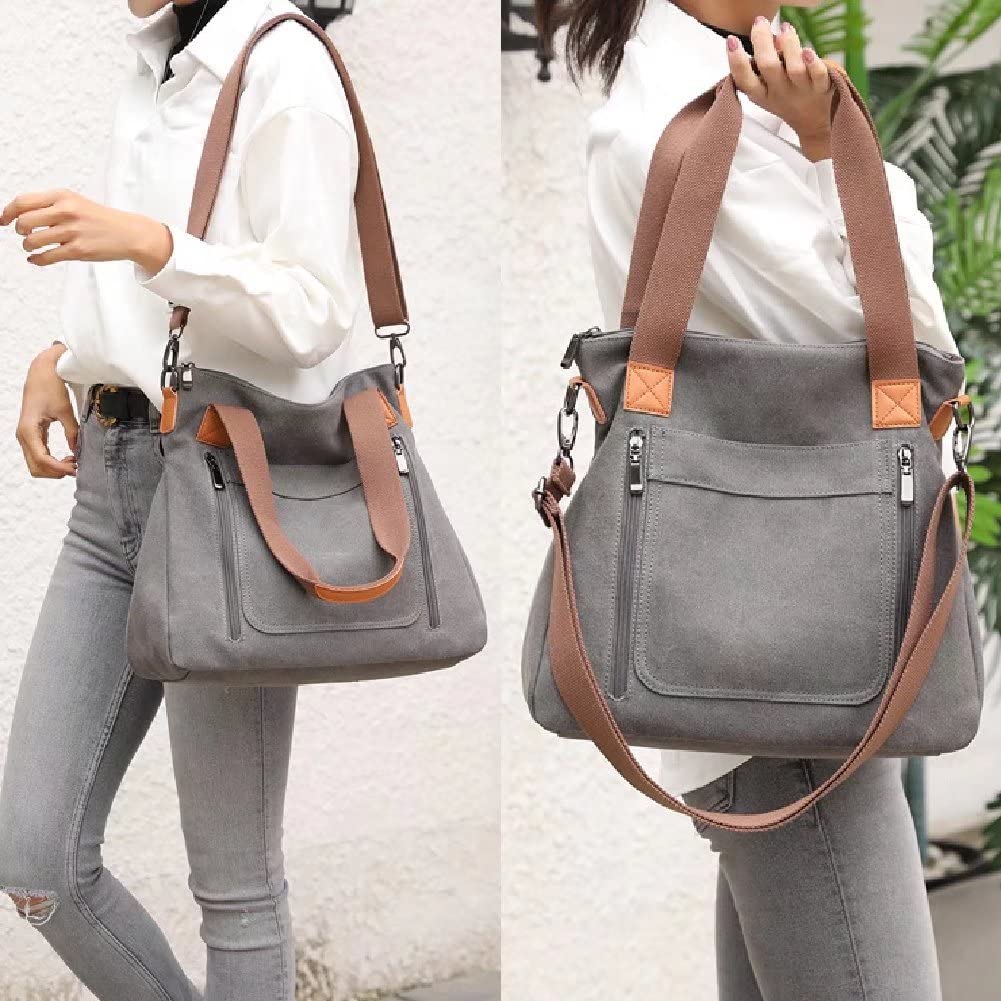 SULCET Canvas Handbag for Women Cloth Tote Shoulder Purses Hobo Casual Crossbody Bag Large Top Handle Shopper Bag