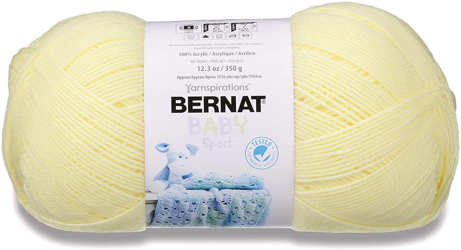 Bernat Baby Sport BB Baby Yellow Yarn - 1 Pack of 12.3oz/350g - Acrylic - #3 Light - 1256 Yards - Knitting/Crochet