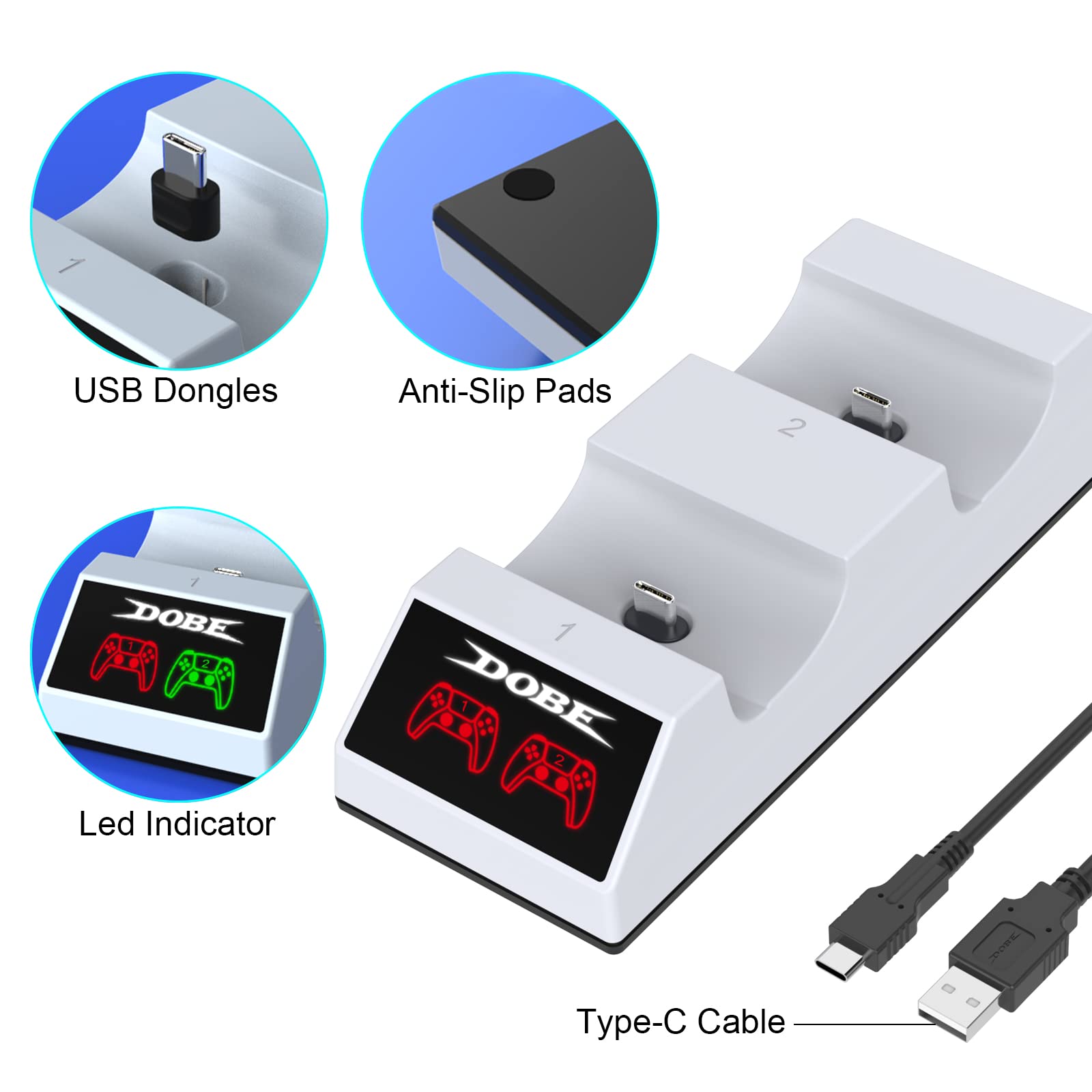 PS5 Controller Charging Station with 2 in 1 Fast Charging Cable and Led Indicator for Playstation 5 Controller and Edge Charger Station Docking Station