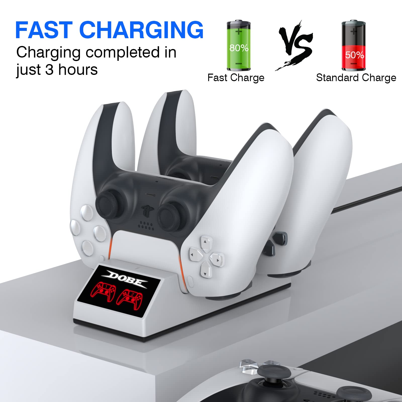 PS5 Controller Charging Station with 2 in 1 Fast Charging Cable and Led Indicator for Playstation 5 Controller and Edge Charger Station Docking Station