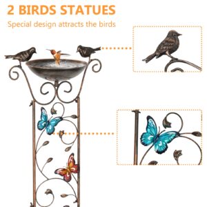 LEWIS&WAYNE Garden Trellis Bird Bath Outdoor, 40 Inch Antique Iron Garden Plant Trellis Decorative with Butterflies and Detachable Drinking Basin Bowl, Free Standing BirdBath Birdfeeder Station