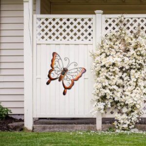 FGYZYP Metal Butterfly Solar Wall Art Decor, Hanging 3D Lighting Outdoor Decoration, Indoor Iron Craft Sculpture Ornaments for Bedroom Living Room Garden Yard Patio Porch Gift Deck Fence Decor