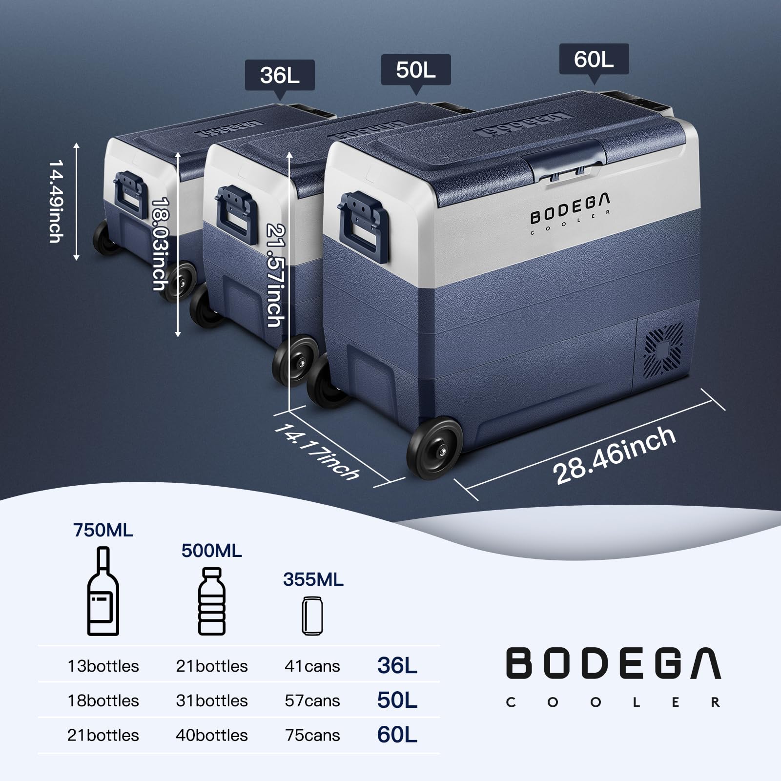 BODEGACOOLER 12 Volt Refrigerator,64 Quart Car Fridge Dual Zone WIFI APP Control,Portable Refrigerator Freezer （60L）-4℉-68℉,12v Cooler Fridge,12/24V DC and 100-240V AC for Outdoor,Camping,Travel,RV