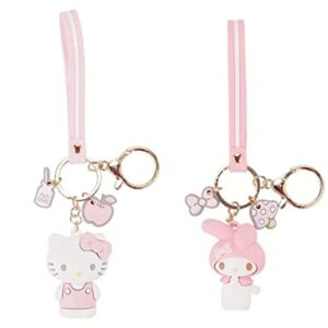 2pcs My Melody + Hello Kitty,Cute Kawaii Accessories Anime Keychain Cartoon Keychain Keyring Key Purse Handbag Car Charms