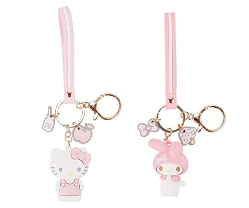 2pcs My Melody + Hello Kitty,Cute Kawaii Accessories Anime Keychain Cartoon Keychain Keyring Key Purse Handbag Car Charms