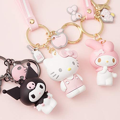 2pcs My Melody + Hello Kitty,Cute Kawaii Accessories Anime Keychain Cartoon Keychain Keyring Key Purse Handbag Car Charms