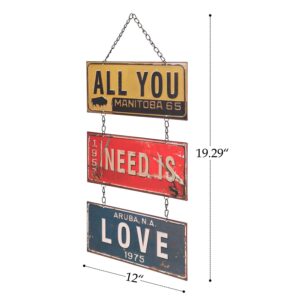 NIKKY HOME All You Need is Love Metal Antique Wall Art Hanging Sign Plaque 70s Room Decor 12 x 19 Inches