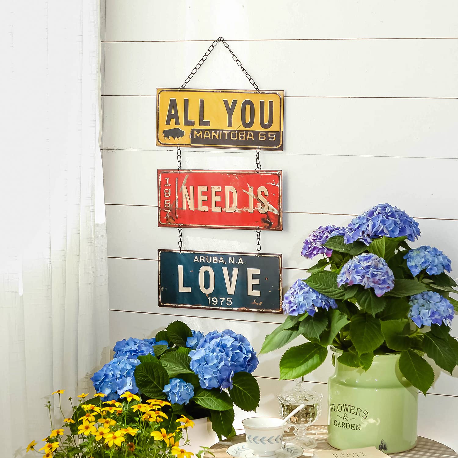 NIKKY HOME All You Need is Love Metal Antique Wall Art Hanging Sign Plaque 70s Room Decor 12 x 19 Inches