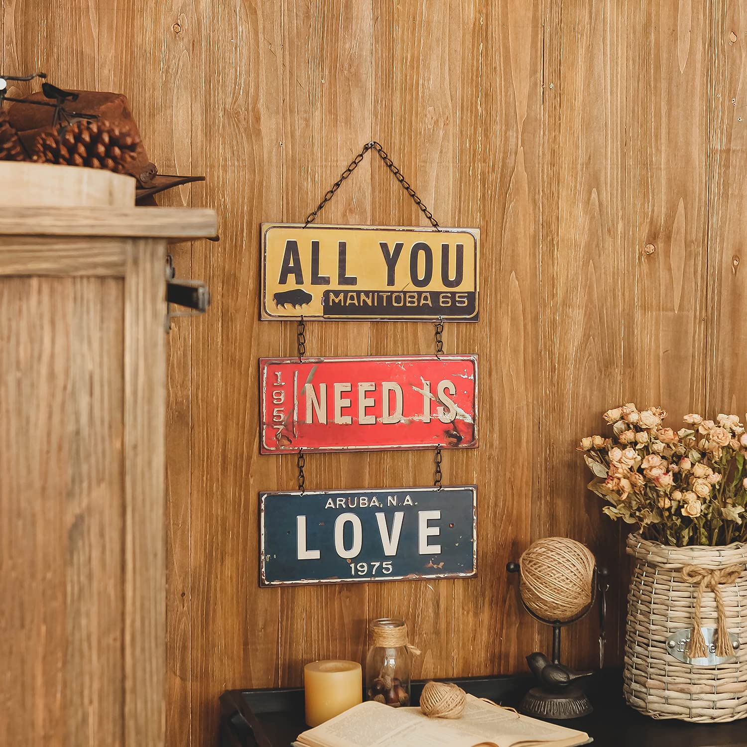 NIKKY HOME All You Need is Love Metal Antique Wall Art Hanging Sign Plaque 70s Room Decor 12 x 19 Inches