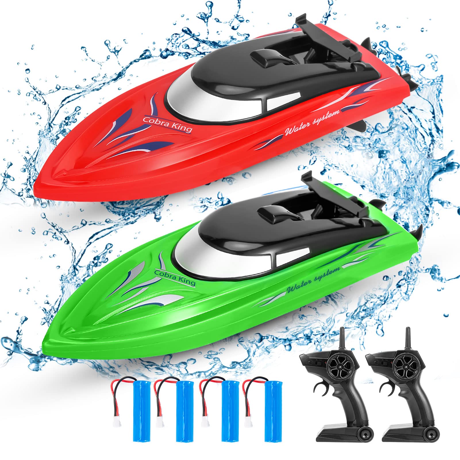 Lumiparty 2PACK RC Boat,Remote Control Boats for Kids and Adults,10km/H 2.4G High Speed Remote Control Boat,Fast RC Boats for Pools and Lakes with 4 Rechargeable Battery.(Red+Green)