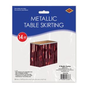 Beistle 1-Ply Metallic Plastic Foil Fringe Table Skirt Parade Floats, Mardi Gras Party, Birthday Decorations, Baby Shower Celebration, Wedding Reception, 30" x 14', Burgundy