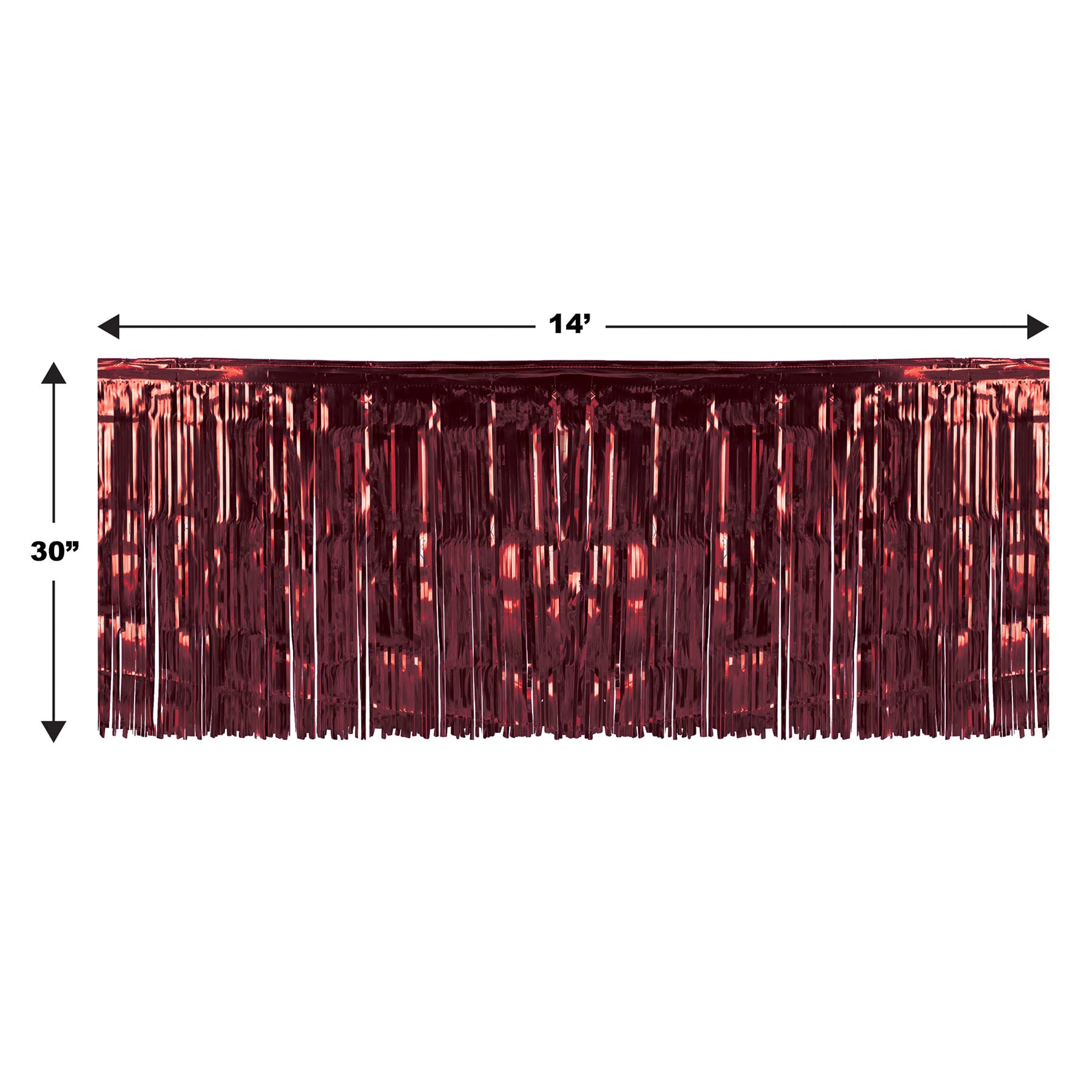 Beistle 1-Ply Metallic Plastic Foil Fringe Table Skirt Parade Floats, Mardi Gras Party, Birthday Decorations, Baby Shower Celebration, Wedding Reception, 30" x 14', Burgundy