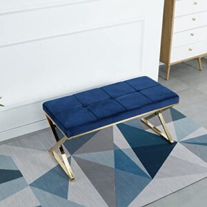 GYZAD Modern Sofa Bench Bench-Dining Room Bench-with Stainless Steel and Velvet Ottaman,Bench Chair,Benches for Bedroom,Livingroom,Metal,Gold Plated Legs,Blue