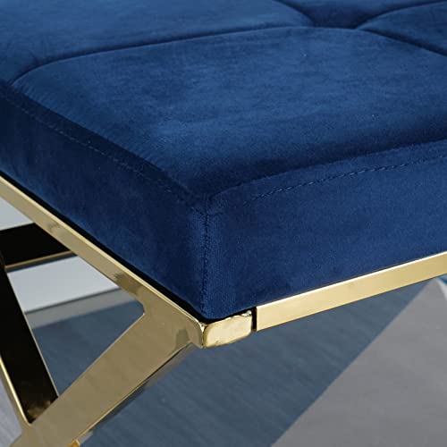 GYZAD Modern Sofa Bench Bench-Dining Room Bench-with Stainless Steel and Velvet Ottaman,Bench Chair,Benches for Bedroom,Livingroom,Metal,Gold Plated Legs,Blue