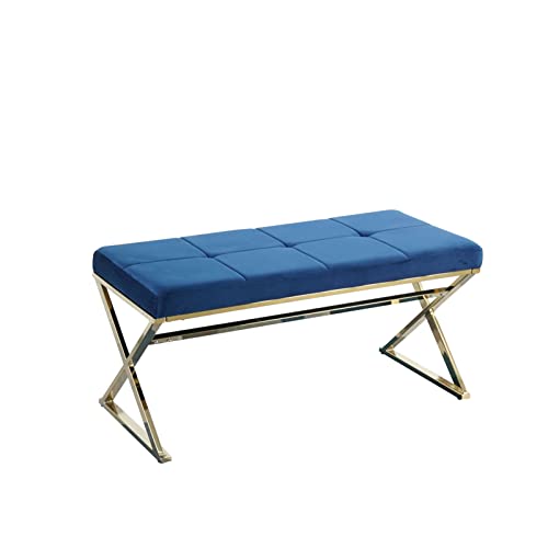 GYZAD Modern Sofa Bench Bench-Dining Room Bench-with Stainless Steel and Velvet Ottaman,Bench Chair,Benches for Bedroom,Livingroom,Metal,Gold Plated Legs,Blue