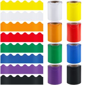 elcoho scalloped bulletin board borders bulletin boarder trim school decoration borders for school, classroom decoration (rainbow colors)