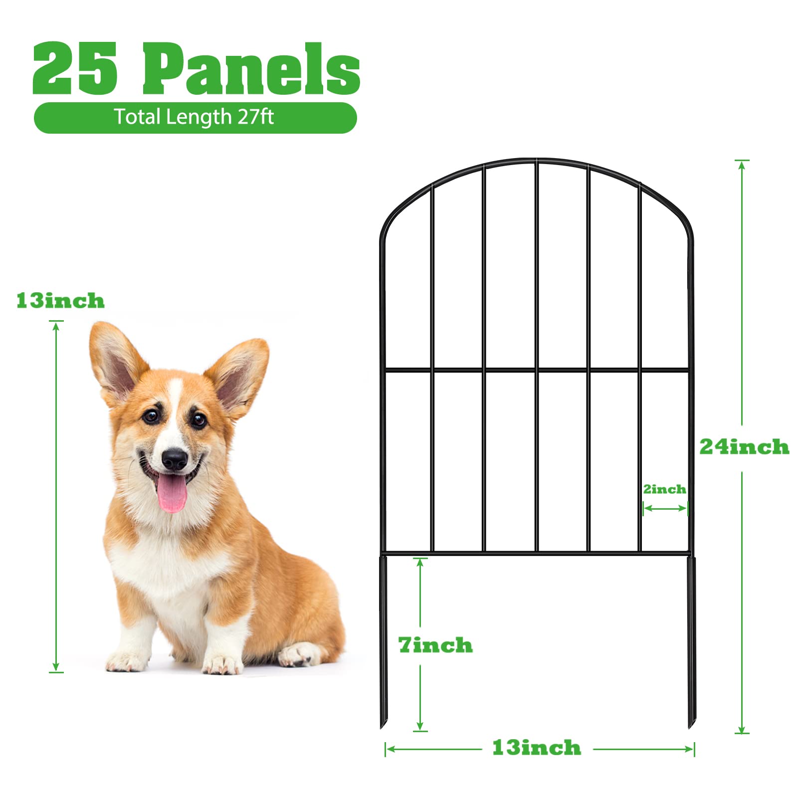 OUSHENG Decorative Garden Fence 25 Panels, Total 27ft (L) x 24in (H) Rustproof Metal Wire Fencing Border Animal Barrier, Flower Edging for Landscape Patio Yard Outdoor, Arched