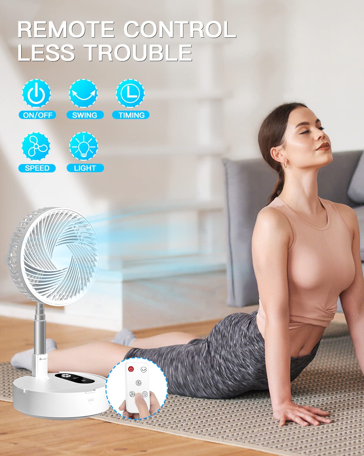 AICase Stand Fan, 9.5 inch Folding Portable Telescopic Floor/USB Desk Fan with 10000mAh Rechargeable Battery,4 Speeds Super Quiet Adjustable Height and Head Great for Office Home Outdoor Camping