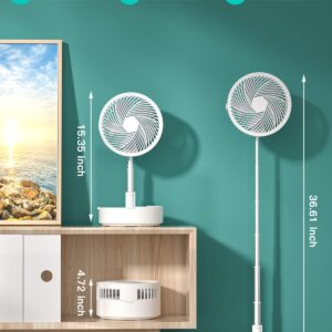 AICase Stand Fan, 9.5 inch Folding Portable Telescopic Floor/USB Desk Fan with 10000mAh Rechargeable Battery,4 Speeds Super Quiet Adjustable Height and Head Great for Office Home Outdoor Camping