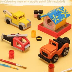 SainSmart Jr. Woodworking Building Kit, 4-in-1 Kids STEM Projects Set, DIY Wood Crafts Assembly Toys with Different Combinations for Boys and Girls