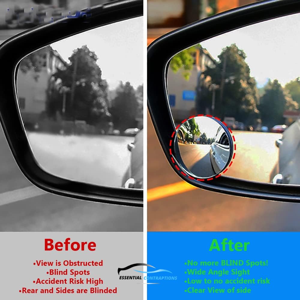 Blind Spot Car Mirror 2 Pack-2 Inch Round Rear View Convex Mirrors for Cars/SUVs/Motorcycles/Trucks/Trailers/Snowmobiles/Bicycles/RVs/Boats/Golf Carts with Rust Resistant Frame-HD Real Glass