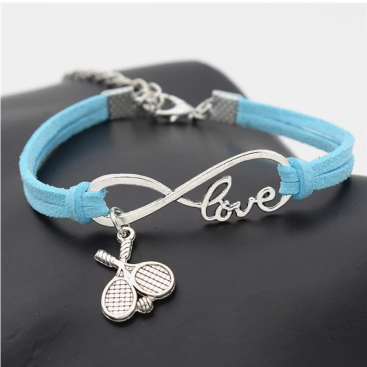 Girls Tennis Bracelet- Infinity Love Tennis Racket Charm Bracelet, Tennis Jewelry for Tennis Players, Tennis Gift for Women, Teens and Girls (Blue)