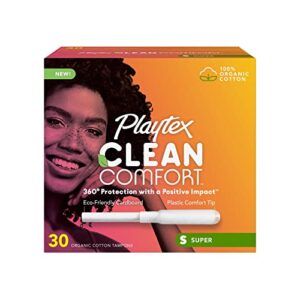 playtex clean comfort organic cotton tampons, super absorbency, fragrance-free, organic cotton - 30ct