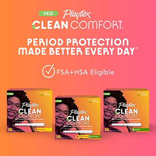 Playtex Clean Comfort Organic Cotton Tampons, Super Absorbency, Fragrance-Free, Organic Cotton - 30ct